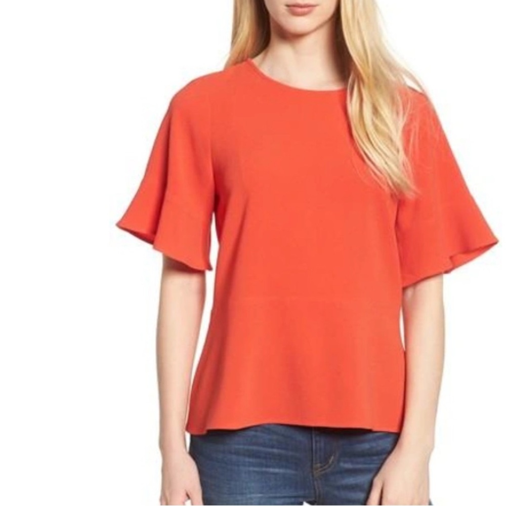 Madewell $70 Flare Hem Top in Bright Poppy XS TTS Flutter sleeve Boho